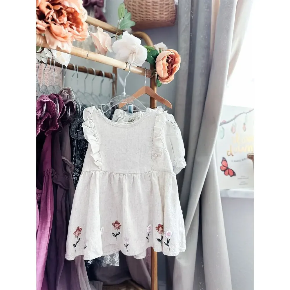 Blooming Little Beauty Gauzy Embroidered Floral Babydoll Top + Bloomers